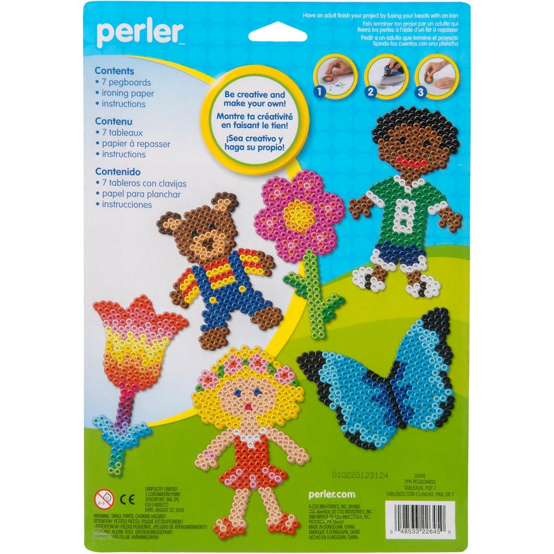 Perler 22645 Fuse Bead Pegboards 7-Pack-Boy/Girl/Bear/Monkey/Butterfly/2 Flowers - Image 2